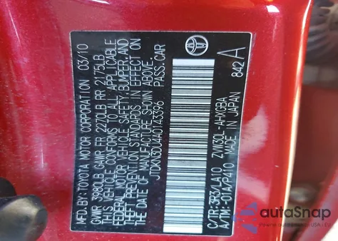 2010 Toyota Prius z USA, uszkodzony, nr VIN JTDKN3DU4A0143396